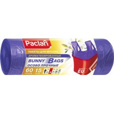 Пакеты для мусора PACLAN Bunny Bags Aroma 60л, фиолетовые, с ручками, 15шт
