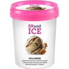 Мороженое BRAND ICE Пралине, сливочное ванильное с орехами пекан в глазури пралине и карамельной прослойкой 12%, без змж, пластиковый стакан, 1000мл