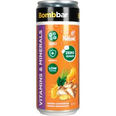 Напиток BOMBBAR Лимонад со вкусом имбиря и лемонграса, обогащенный магнием и цинком, газированный, 330мл