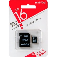 Карта памяти SMARTBUY micro SDHC 16GB Сlass 10 UHS-I, с адаптером SD