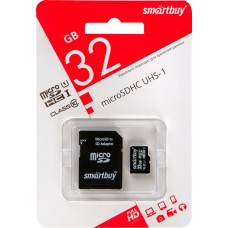 Карта памяти SMARTBUY microSD HC 32GB, Class 10 UHS-I, с адаптером SD