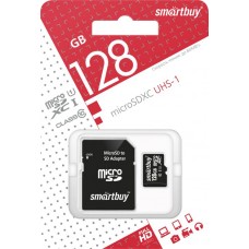 Карта памяти SMARTBUY microSDXC 128GB СL10, с адаптером SD