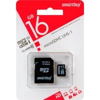 Карта памяти SMARTBUY micro SDHC 16GB Сlass 10 UHS-I, с адаптером SD