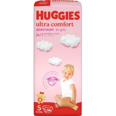 Подгузники для девочек HUGGIES Ultra Comfort 5 12–22кг, 56шт