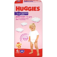 Купить Подгузники-трусики детские для девочек HUGGIES 6, 15–25кг, 44шт в Ленте