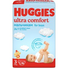 Купить Подгузники для мальчиков HUGGIES Ultra Comfort 3 5–9кг, 78шт в Ленте