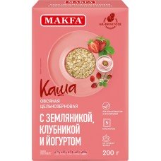 Купить Каша овсяная цельнозерновая моментального приготовления MAKFA с земляникой, клубникой и йогуртом, на фруктозе, 200г в Ленте