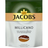 Кофе растворимый с добавлением молотого JACOBS Millicano натуральный сублимированный, 200г
