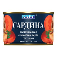 Сардина БАРС Атлантическая в томатном соусе, ГОСТ, 250г
