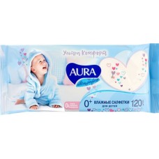 Купить Салфетки влажные детские AURA Ultra Comfort, с экстрактом алоэ и витамином Е, 120шт в Ленте