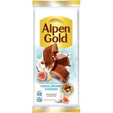Шоколад молочный ALPEN GOLD с сушеным инжиром, кокосовой стружкой и соленым крекером, 85г