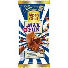 Шоколад молочный ALPEN GOLD Max Fun с мармеладом со вкусом колы, попкорна и взрывной карамели, 150г