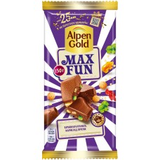 Шоколад молочный ALPEN GOLD Max Fun со взрывной карамелью, мармеладом и печеньем, 150г