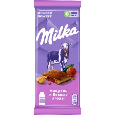 Купить Шоколад молочный MILKA с двухслойной начинкой: миндаль и лесные ягоды, 85г в Ленте