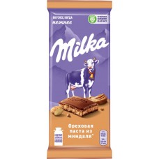 Шоколад молочный MILKA с добавлением ореховой пасты и с дробленым карамелизированным миндалем, 85г