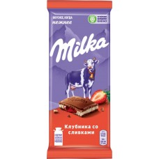 Купить Шоколад молочный MILKA с двухслойной начинкой, клубничная и сливочная, 85г в Ленте