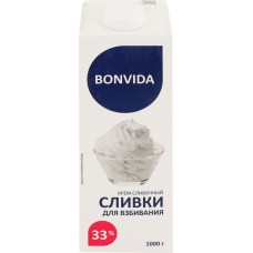 Купить Крем сливочный ультрапастеризованный BONVIDA Сливки для взбивания 33%, без змж, 1000г в Ленте