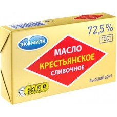 Купить Масло сливочное ЭКОМИЛК Крестьянское 72,5% высший сорт, без змж, 180г в Ленте