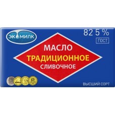 Масло сливочное ЭКОМИЛК Традиционное несоленое 82,5%, без змж, 180г