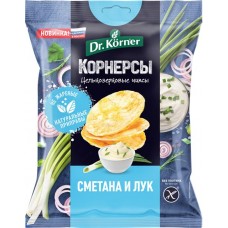 Чипсы рисово-кукурузные DR. KORNER цельнозерновые, со сметаной и зеленым луком, 50г