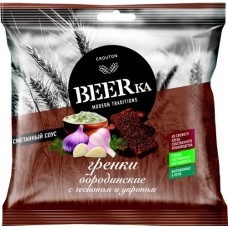Купить Гренки бородинские BEERKA с чесноком и укропом, со сметанным соусом, 85г в Ленте