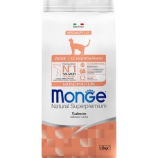 Корм сухой для взрослых кошек MONGE Cat Monoprotein с лососем, 1,5кг