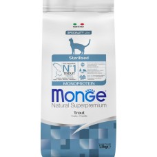 Купить Корм сухой для кошек MONGE Cat Speciality Line Monoprotein Sterilised из форели, 1,5кг в Ленте