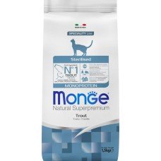 Купить Корм сухой для кошек MONGE Cat Speciality Line Monoprotein Sterilised из форели, 1,5кг в Ленте