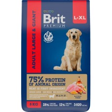 Корм сухой для взрослых собак BRIT Premium Adult L для крупных пород, 8кг