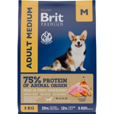 Купить Корм сухой для взрослых собак BRIT Premium Adult М для средних пород, 3кг в Ленте