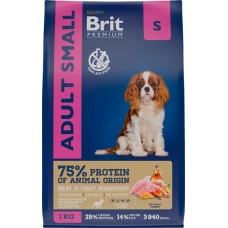 Купить Корм сухой для взрослых собак BRIT Premium Adult S для мелких пород, 1кг в Ленте