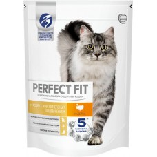 Корм сухой для взрослых кошек PERFECT FIT с индейкой, с чувствительным пищеварением, 650г