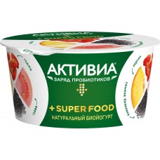 Биойогурт АКТИВИА Super Food Персик, гуава, годжи, семена базилика 2,4%, без змж, 140г, Россия, 140 г