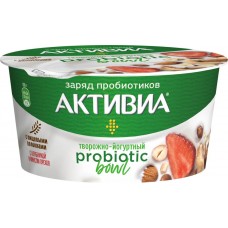 Биопродукт творожно-йогуртный ACTIVIA Клубника, микс орехов 3,5%, без змж, 135г, Россия, 135 г