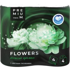 Купить Бумага туалетная ЛЕНТА PREMIUM Flowers 4-слоя ароматизированная, 4шт, Россия, 4 шт в Ленте