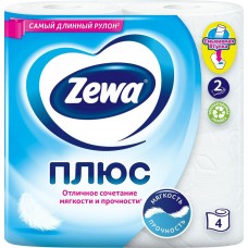 Бумага туалетная ZEWA Plus 2-слоя белая, 4шт, Россия, 4 шт