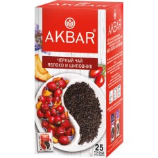Чай черный АКБАР Яблоко и шиповник, 25пак, Россия, 25 пак