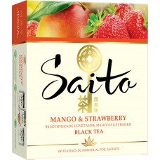 Чай черный SAITO Mango&strawberry аром клубник кус манго персика к/уп, Россия, 100 пак
