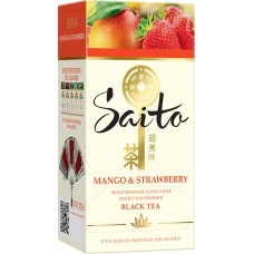 Купить Чай чёрный SAITO Mango&strawberry аром клубники кусоч манго и персика к/уп, Россия, 25 пак в Ленте