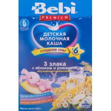 Детское питание каша BEBI Premium д/сладк.снов 3 злака с ябл.и ромаш. с 6мес, Словения, 200 г