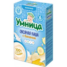 Детское питание каша УМНИЦА молочная овсяная с бананом с 6 мес, Россия, 200 г