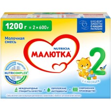 Купить Детское питание смесь МАЛЮТКА 2 сухая адаптированная молочная 6-12 мес, Россия, 1200 г в Ленте