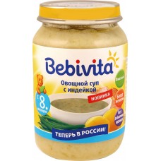 Детское питание суп BEBIVITA Овощной с индейкой с 8 мес ст/б, Россия, 190 г
