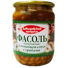 Фасоль ДАВЫДОВСКИЙ ПРОДУКТ в томатном соусе с грибами, 520г, Россия, 520 г