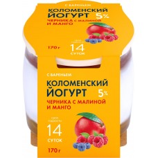 Купить Йогурт КОЛОМЕНСКОЕ с вареньем Черника, малина и манго 5%, без змж, 170г, Россия, 170 г в Ленте