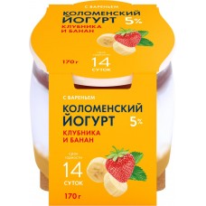Йогурт КОЛОМЕНСКОЕ с вареньем Клубника и банан 5%, без змж, 170г, Россия, 170 г