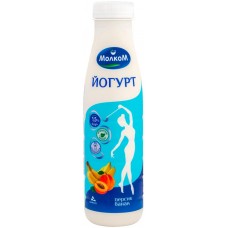 Йогурт питьевой МОЛКОМ Персик, банан 1,5%, без змж, 450г, Россия, 450 г