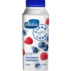 Йогурт питьевой VALIO Clean Label Малина и черника 0,4%, без змж, 330г, Россия, 330 г