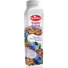 Йогурт питьевой ВКУСНОТЕЕВО Super Черника и насыщенные семена 1,3%, без змж, 320г, Россия, 320 г