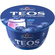 Йогурт TEOS Греческий черника 2% п/ст без змж, Беларусь, 140 г